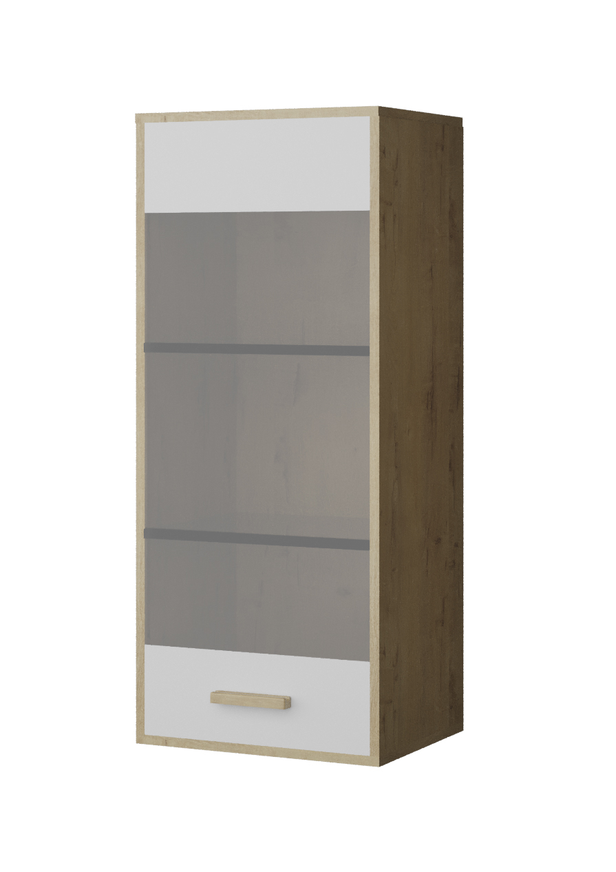 Стенка "Брейк" Подвесной шкаф со стеклом дуб бунратти/белый