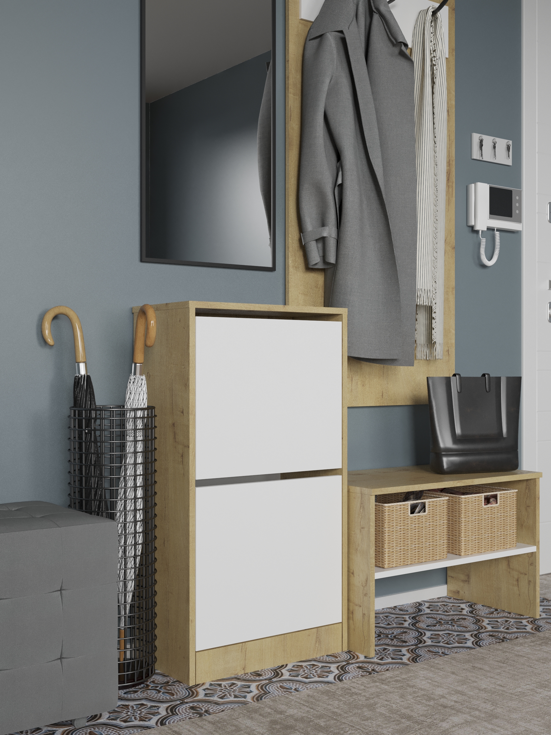 Обувница Твист Лайт 2 ящика  Дуб бунратти/белый