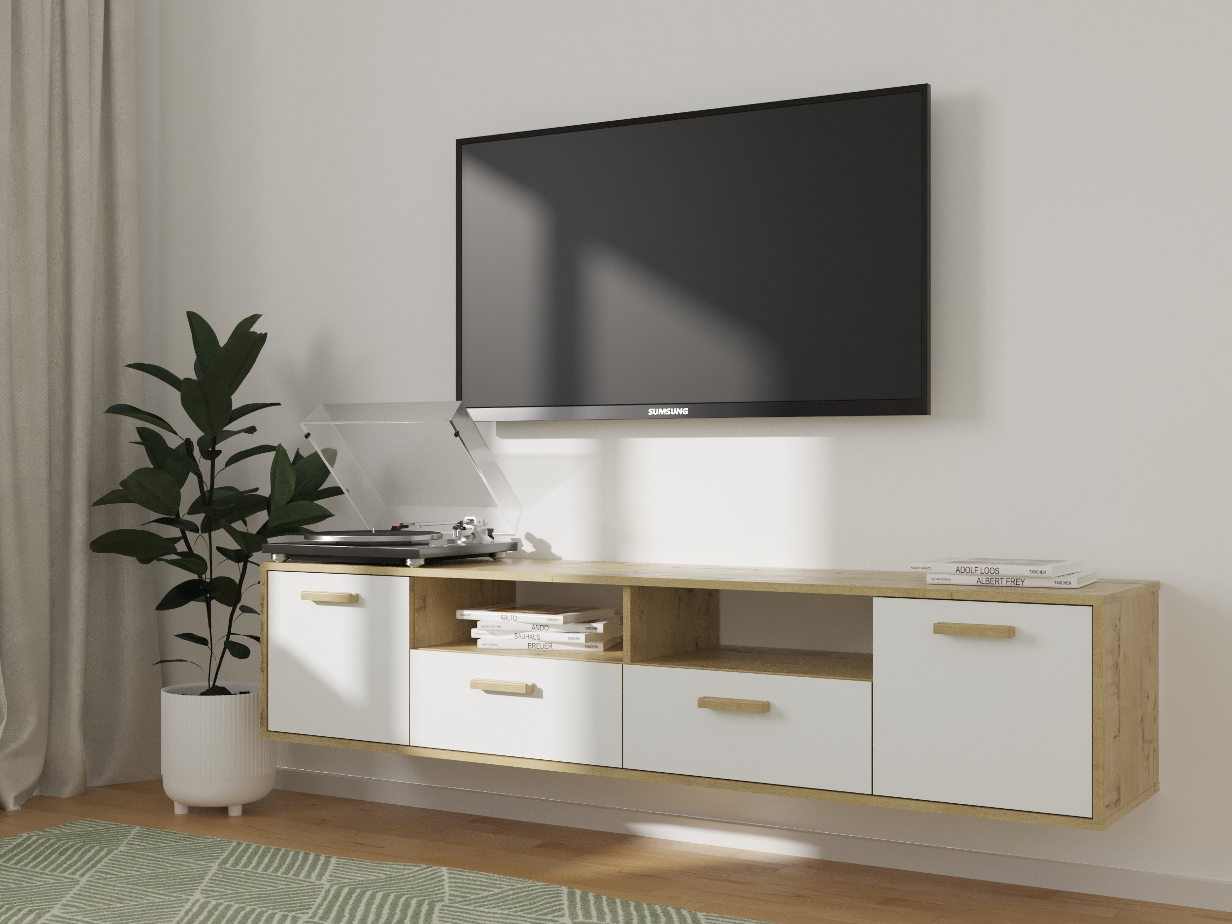 Тумба ТВ "Брейк" 2200 мм Дуб бунратти/белый